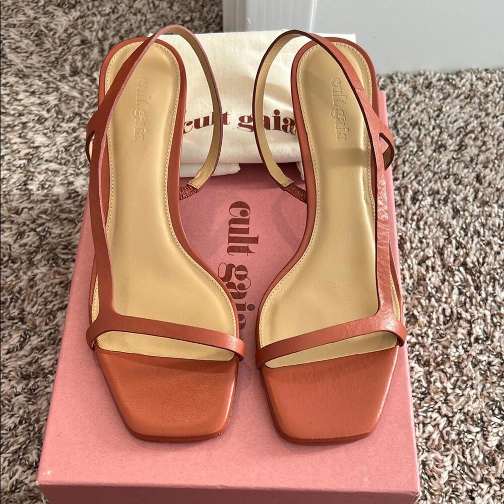 cult gaia Rust Orange Strappy Square-Toe Slingback Heels